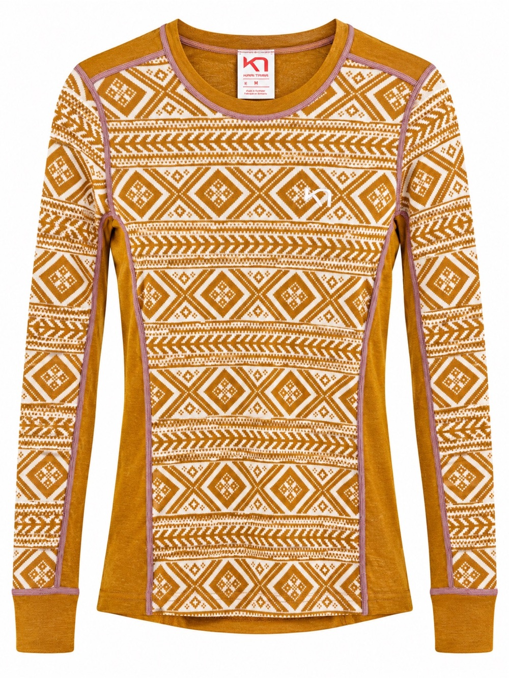 Kari Traa Women's Mustard and White Geometric Crewneck Sweater